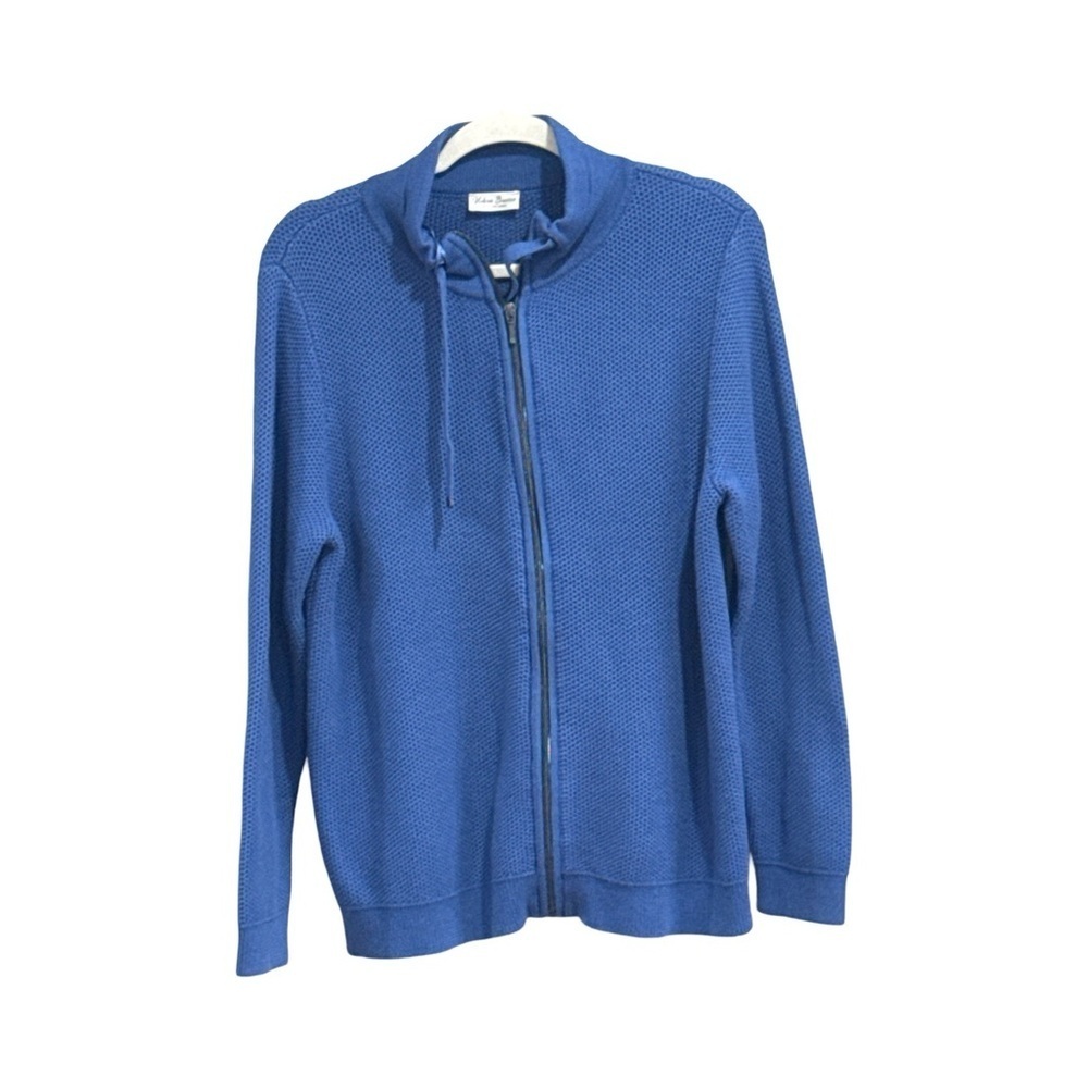 Barbara Lebek Crochet Knit Zipped Cardigan Blue